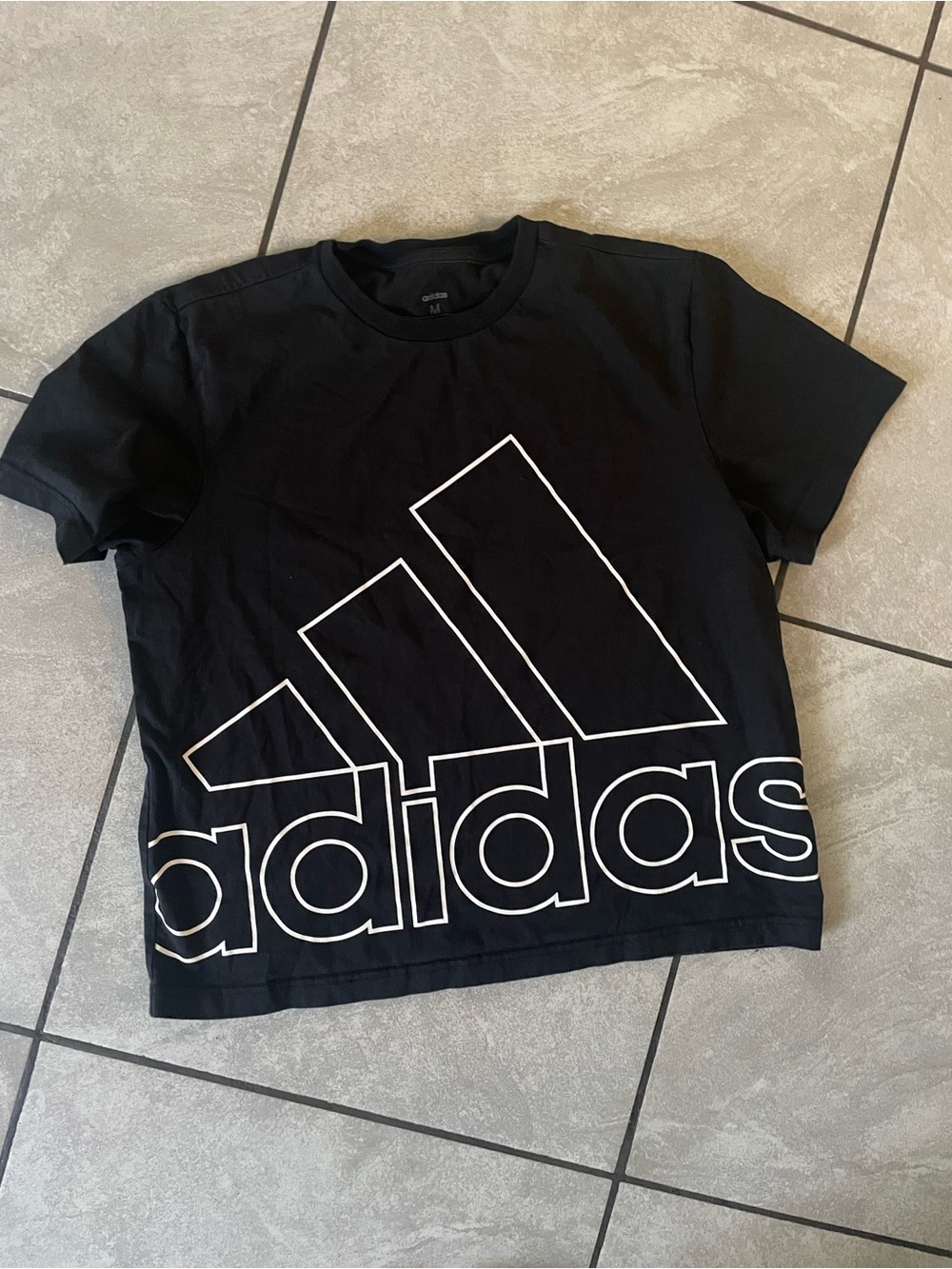 adidas Black Tee with Large White Outline Logo
